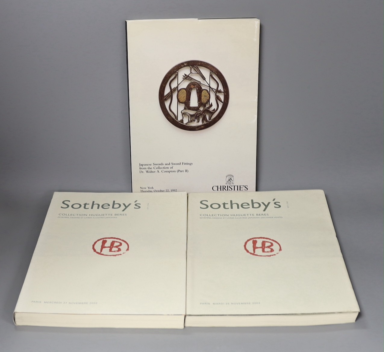 Japanese sale catalogues - Sotheby’s, Paris, Collection Huguette Beres (ukiyo-e) 2002/3 in two vols. and Christie’s, New York, Dr Walter A. Compton, Japanese swords and sword fittings, parts I-III